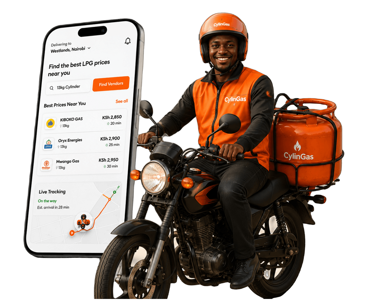 CylinTech delivery rider tracking a gas order in real time
